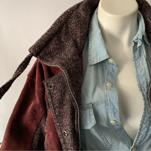 v i n t a g e :: Suede Leather Bomber Tweed Wool Knit Jacket